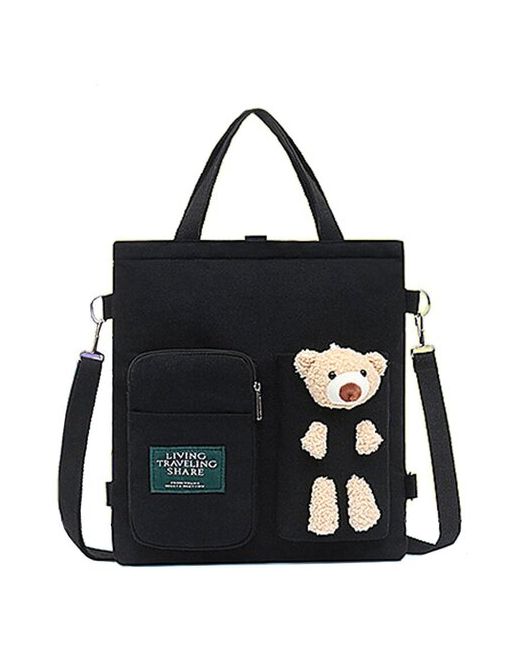 Bertoldi Сумка шоппер-рюкзак черная с игрушкой мишка в кармане на молнии