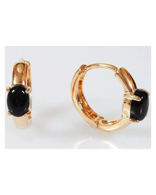 Lotus Jewelry Серьги с черным ониксом Колечки кабошон