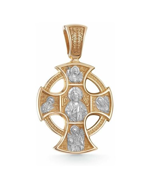 Dialvi Jewelry Нательный двухсторонний Православный крест из золота 585 пробы с образами ликами святых