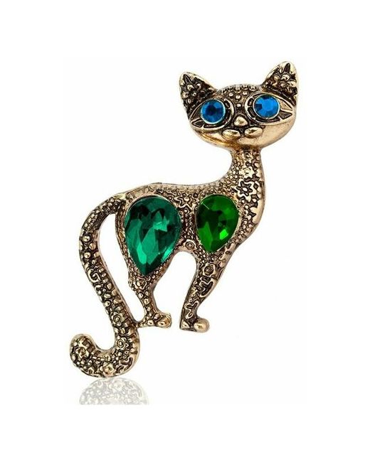 Tasyas Брошь Кошка с зеленым камнем