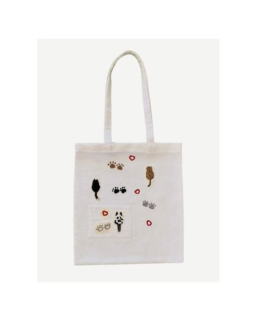 Swan22 Эко сумка с объемной вышивкой ручной работы коты следы .