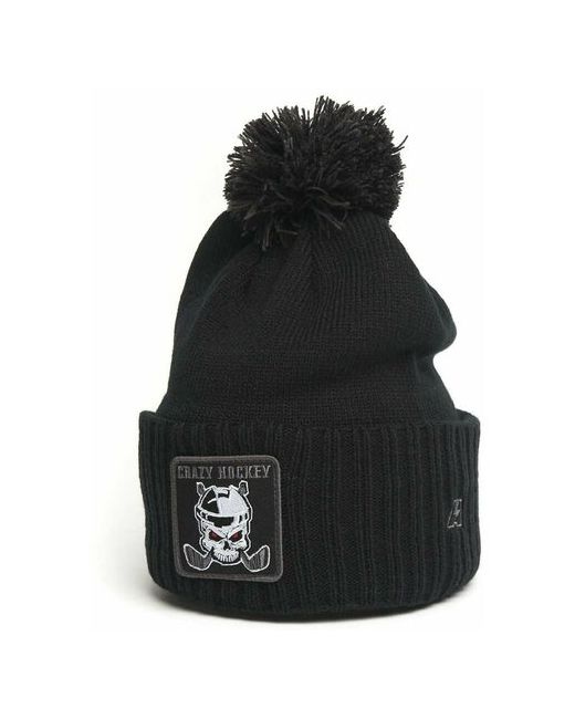 Atributika &amp; Club™ Шапка с помпоном Crazy Hockey черная шапка Атрибутика и клуб зимняя.