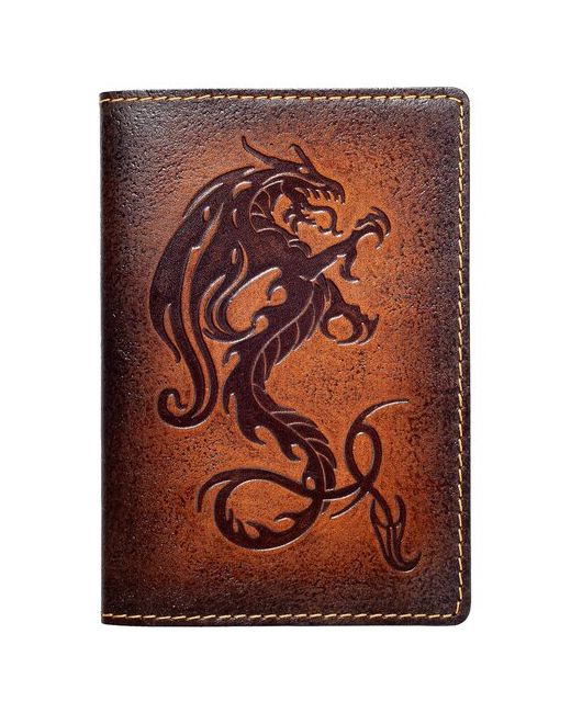 kRAst Обложка на паспорт Огненный дракон Натуральная кожа Краст