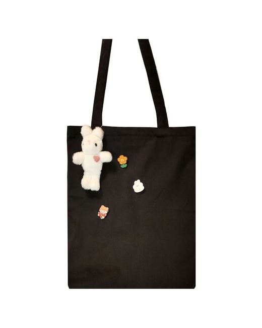 Bertoldi Сумка шоппер c брелком-игрушкой Кролик и значками черная холщовая сумка брелок мягкая игрушка символ года 2023
