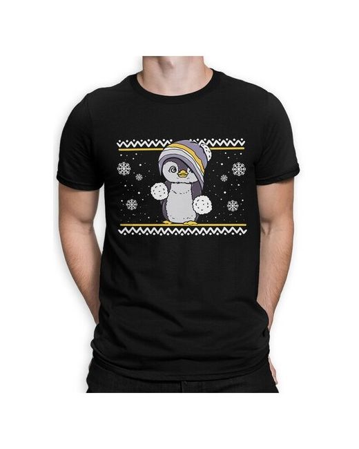 Dream Shirts Футболка с новогодним узором Пингвин Черная 2XL