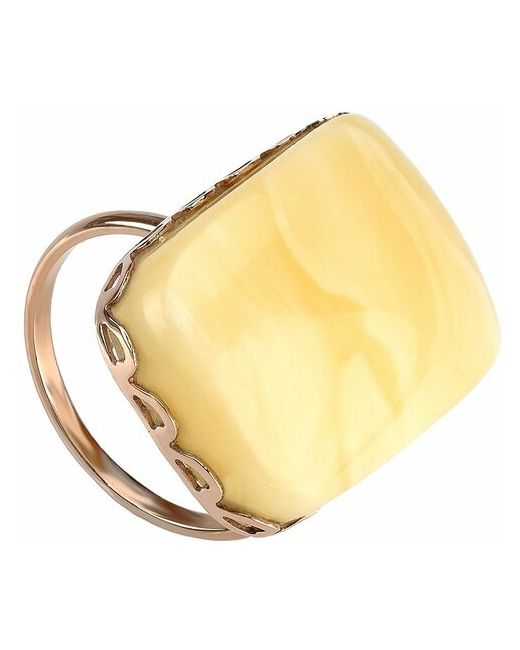 Амберпрофи Изысканный перстень с королевским молочным янтарем в золоте Волна