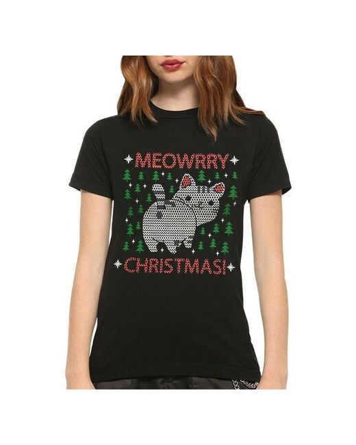 Dream Shirts Футболка с принтом Новогодный котик котом Черная L