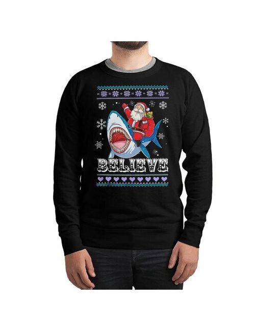Dream Shirts Свитшот с новогодним узором Санта и Акула Толстовка Черная Размер 52
