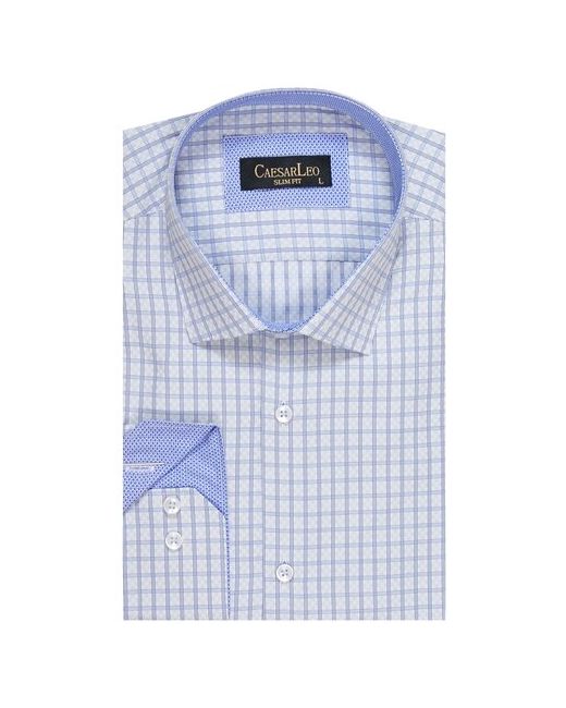 CaesarLeo Рубашка длинный рукав SLIM FIT сераяклетка синяя/180 хлопок 20 полиэстер S