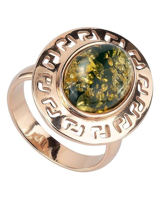 Амберпрофи Крупное кольцо с натуральным зеленым янтарем в позолоте Македония