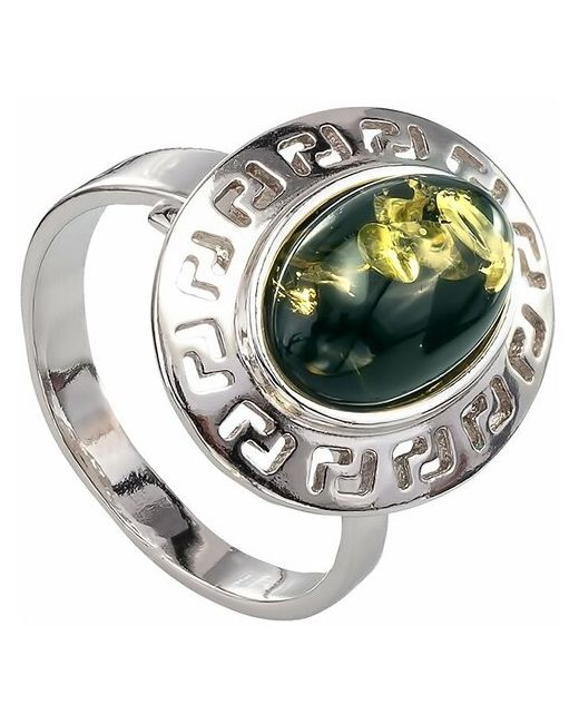 Амберпрофи Крупное серебряное кольцо с натуральным зеленым янтарем Македония