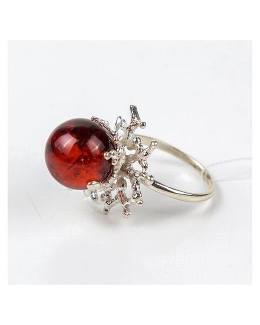 Амберпрофи Стильное серебряное кольцо с вишневым янтарем Коралл