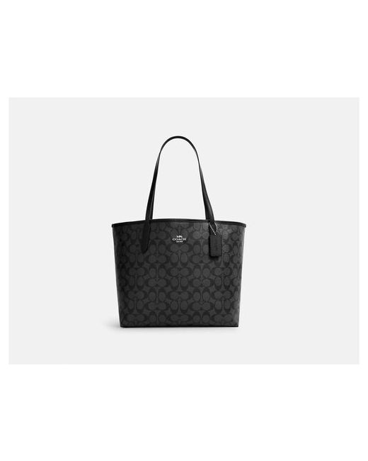 COACH Сумка тоут черно-серого цвета в фирменную монограмму Signature Coated Canvas City Tote Shoulder Handbag SV/Graphite