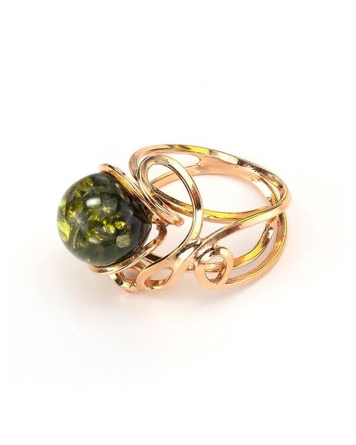Амберпрофи Изысканное кольцо с зеленым янтарем в позолоте Джозефина