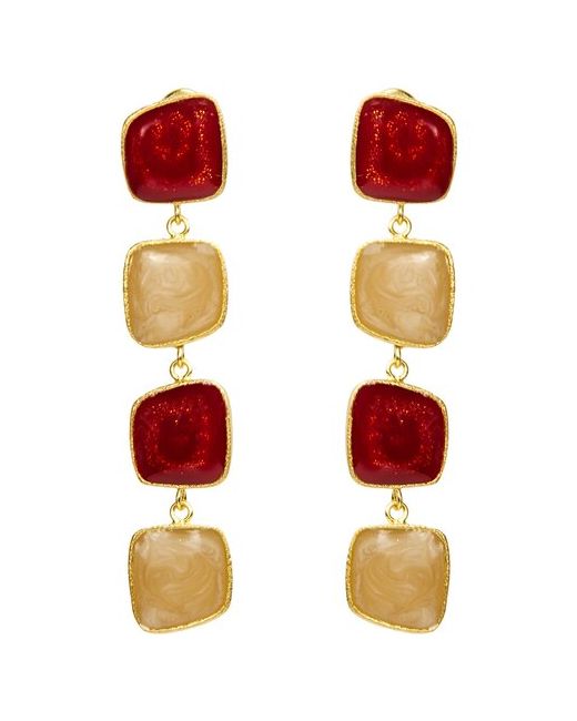 Misis Серьги Versailles rosso удлиненные из серебра 925 с эмалью и покрытием желтым золотом