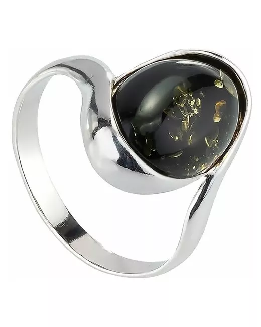 Амберпрофи Классическое серебряное кольцо с искрящимся зеленым янтарем Луиза