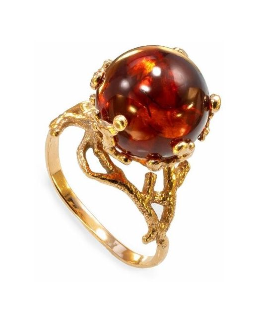 Амберпрофи Позолоченное кольцо с натуральным вишневым янтарем Коралл