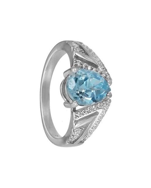 Серена-Сильвер Серебряное кольцо Диадема с голубым топазом и фианитами