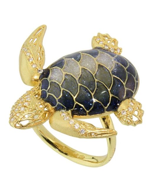 Misis Кольцо Empire черепаха из серебра 925 с эмалью и покрытием желтым золотом