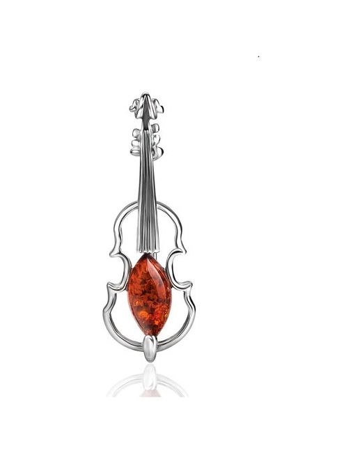 Amberholl Небольшая изящная брошь Скрипка из серебра и янтаря коньячного цвета
