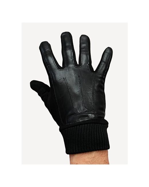 Sh Перчатки велюровые с вставками из кожзама черные универсальный размер M L XL обхват ладони 19-235 см