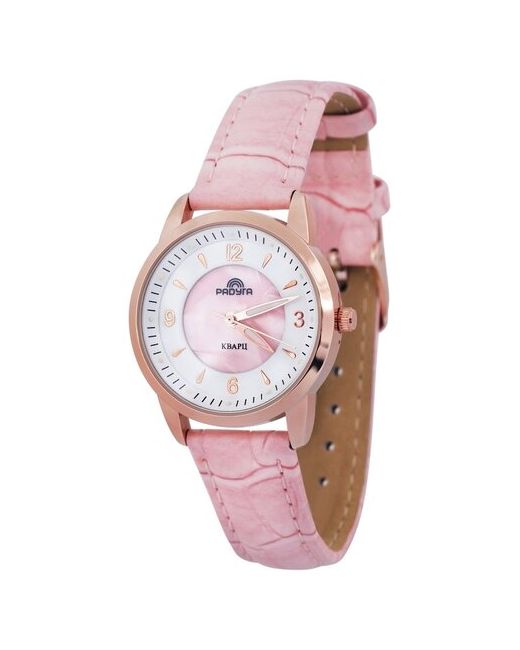 Радуга Наручные часы 708-РЗП-Р. Нежно розовые кварцевые на кожаном ремешке для молодых девушек.