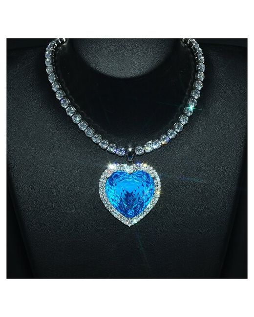 OceanHeart Ожерелье с кулоном Сердце океана из голубого сапфира в виде сердца инкрустированное кубическим цирконием и фианитом