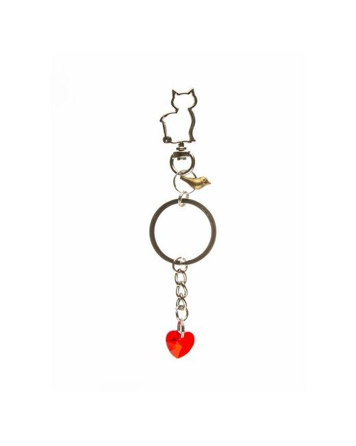 Darifly Брелок Кошка птичка и красное стеклянное сердечко с карабином кошка в подарочной упаковке