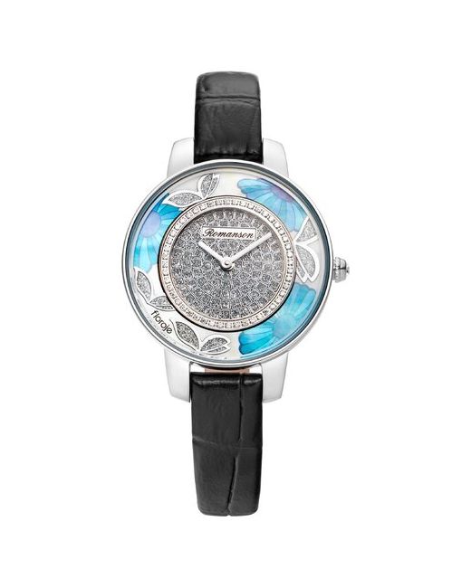 Romanson RL 9A03L LWWHBK кварцевые наручные часы с кристаллами и цветочным рисунком