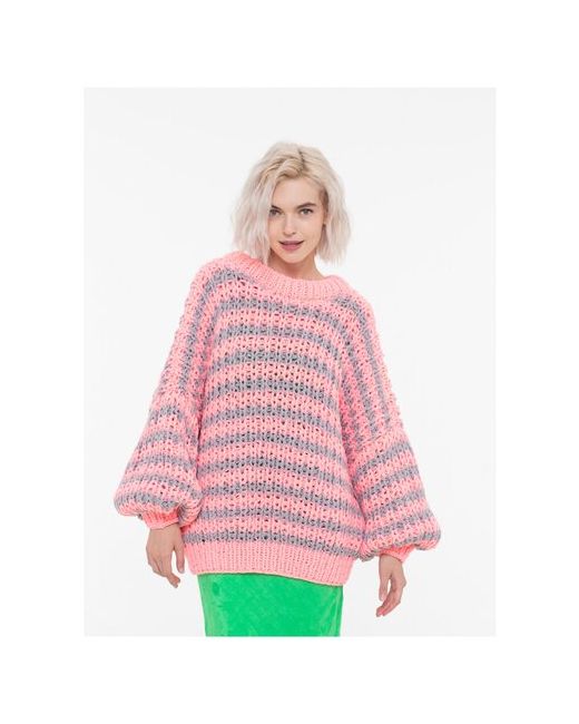 Evgrafova Оверсайз свитер из мериносовой шерсти в розово-серую полоску