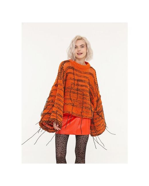 Evgrafova Укороченный свитер с асфальтовой бахромой и объёмными рукавами в оранжевом цвете