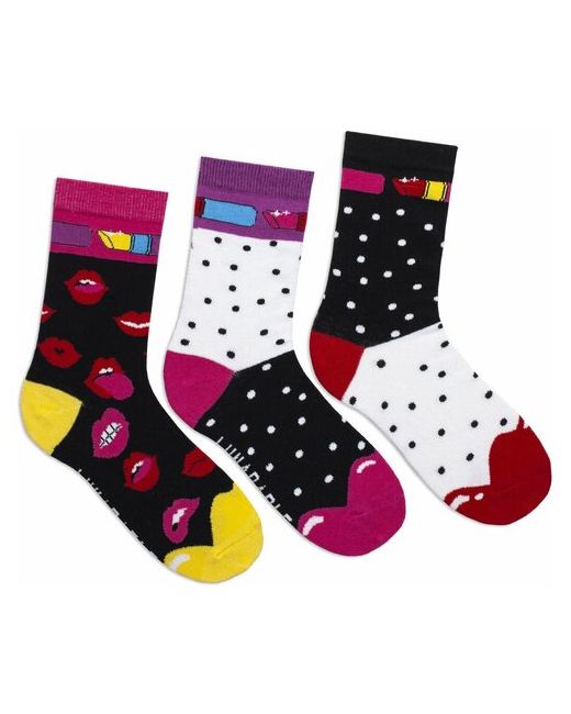 Lunarable Комплект женских носков с принтом 3 пары Помада губы черный красный размер 35-39