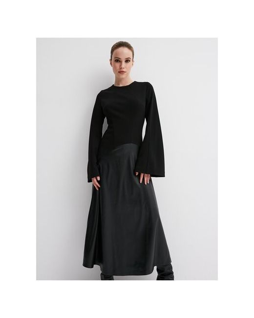 Yulia'Sway Платье Миди Комбинированное из крепа и эко кожи черное S