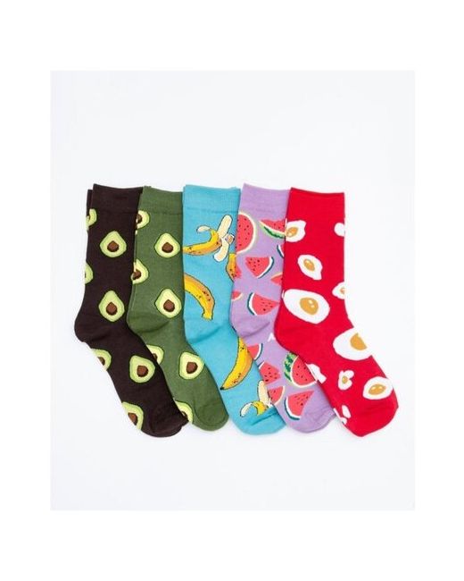 Mega Outlet Носки яркие с принтом 5 пар набор женских носков длинные носки авокадо яйцом фруктами