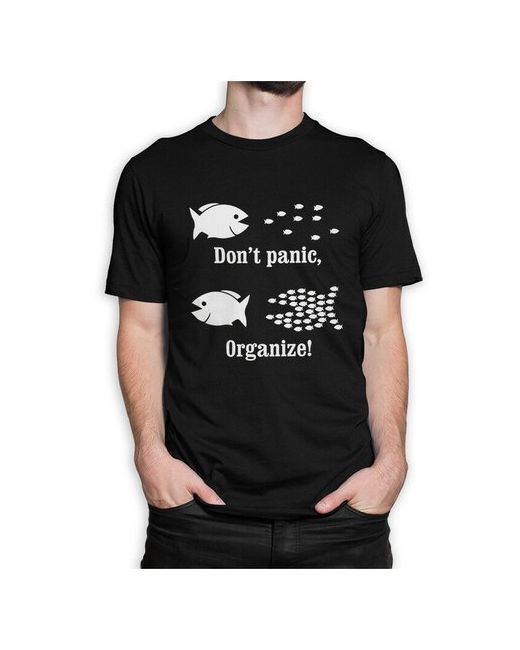 Dream Shirts Футболка Рыбки Dont Panic Organize Прикольная футболка с мемом Черная XL
