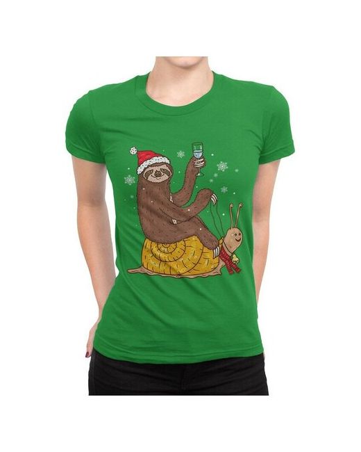 Dream Shirts Футболка с принтом Рождественские Ленивец и Улитка Подарок на Новый Год Новогодняя футболка Зеленая 3XL