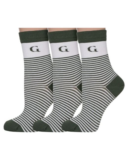 Grinston Комплект из 3 пар женских бамбуковых носков socks PINGONS оливковые размер 25