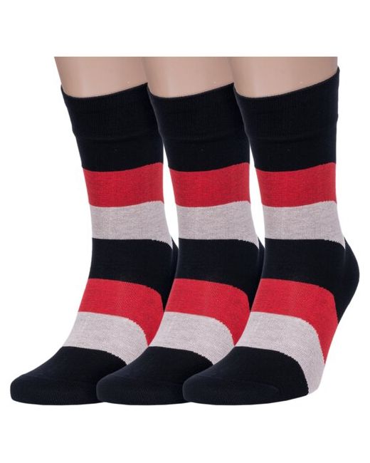 Lorenzline Комплект из 3 пар мужских носков серо-красные размер 27