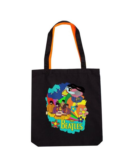 Idol Merch Холщовая сумка PORTO с карманом The Beatles чёрно-оранжевая/сумка-шоппер/сумка на плечо/сумка в подарок/пляжная сумка/летняя сумка/хозяйственная