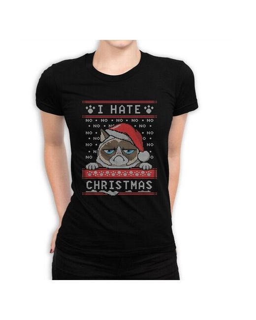 Dream Shirts новогодняя футболка с принтом Сердитый Кот Футболка Grumpy Cat Прикольная котом на новый год