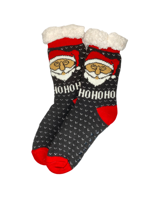 Larill Плюшевые новогодние носки-тапки с елкой и карамельной тростью красный
