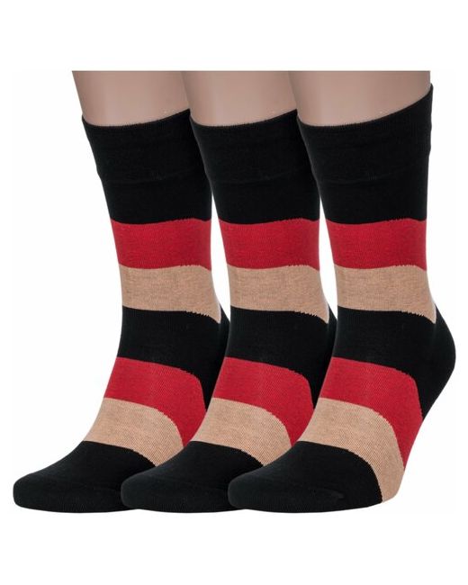 Lorenzline Комплект из 3 пар мужских носков бежево-красные размер 25
