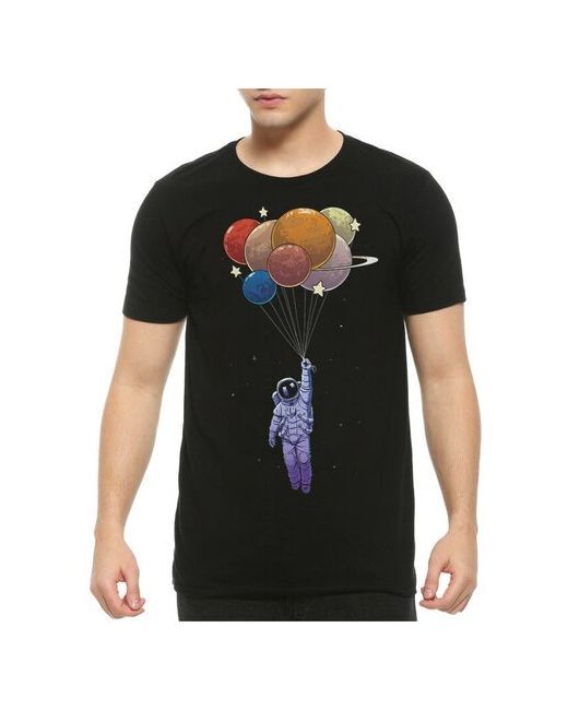 Dream Shirts Футболка Космонавт и воздушные шарики Прикольная футболка Черная M