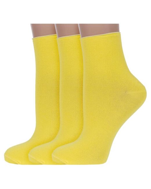 Хох Комплект из 3 пар женских носков без резинки желтые размер 23
