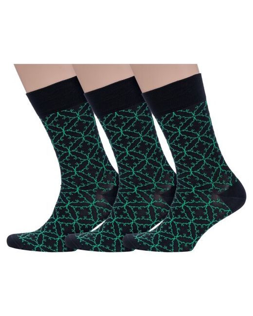 Sergio di Calze Комплект из 3 пар мужских носков PINGONS мерсеризованного хлопка черно-зеленые размер 27