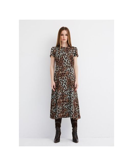 Yulia'Sway Платье приталенное миди с короткими рукавами леопард XL