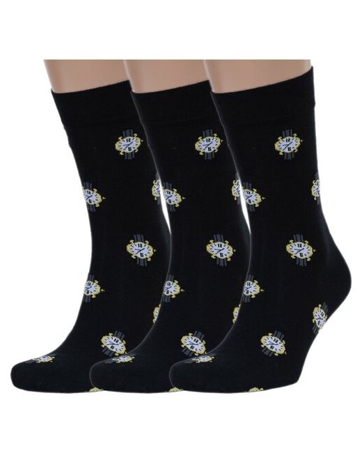 RuSocks Комплект из 3 пар мужских носков Орудьевский трикотаж черные с часами размер 25-27 39-42