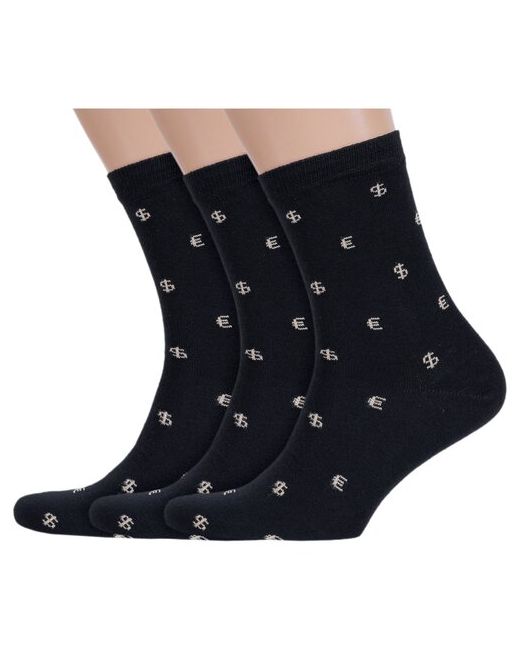 Альтаир Комплект из 3 пар мужских носков черные с бежевым размер 25 39-41