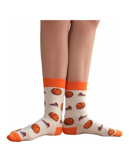 Lambonika носки с принтом Баскетбол молочныйоранжевый размер 38-40