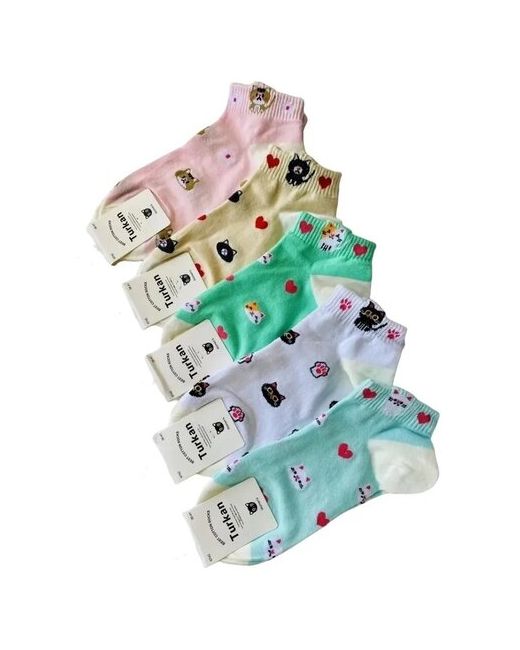 Turkan Комплект коротких носков Кошки-1 разноцветные 5 штук размер 36-41